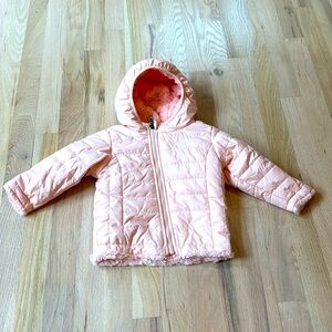 Baby north face fleece pink jacket with hood 6-12 months